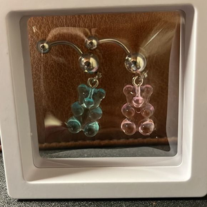 Two pack of bear charm belly rings‎ - pink and blue